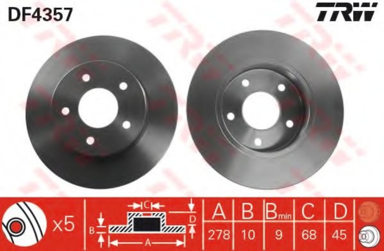 Disc frana NISSAN PRIMERA Hatchback (P12) (2002 - 2016) TRW DF4357 piesa NOUA