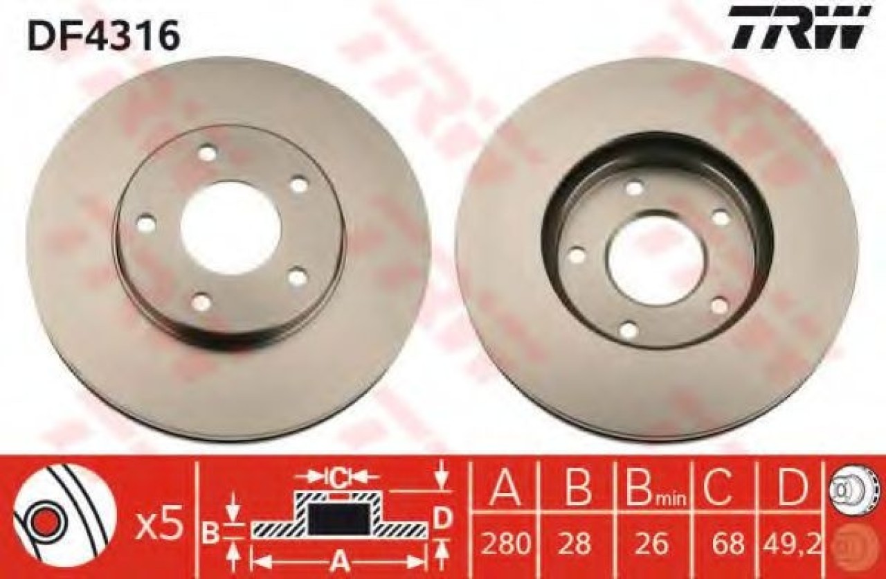 Disc frana NISSAN PRIMERA Hatchback (P12) (2002 - 2016) TRW DF4316 piesa NOUA