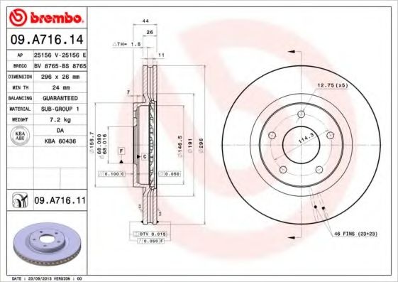 Disc frana NISSAN QASHQAI / QASHQAI +2 (J10, JJ10) (2007 - 2013) BREMBO 09.A716.11 piesa NOUA