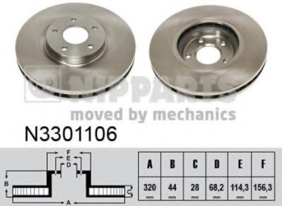Disc frana NISSAN QASHQAI / QASHQAI +2 (J10, JJ10) (2007 - 2013) NIPPARTS N3301106 piesa NOUA