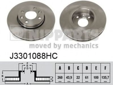 Disc frana NISSAN TIIDA Hatchback (C11X) (2006 - 2016) NIPPARTS J3301088HC piesa NOUA
