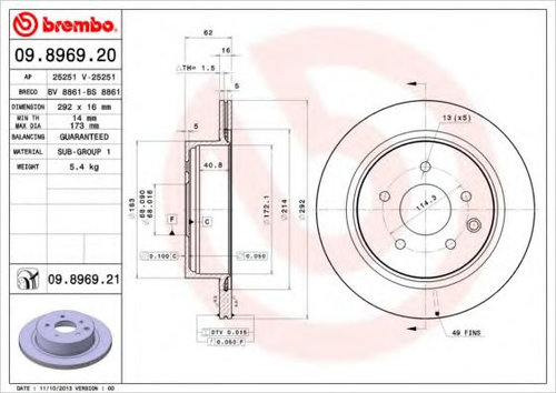 Disc frana NISSAN X-TRAIL (T30) (2001 - 2013) BREMBO 09.8969.21 piesa NOUA
