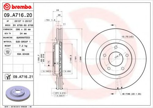 Disc frana NISSAN X-TRAIL (T31) (2007 - 2013) BREMBO 09.A716.21 piesa NOUA