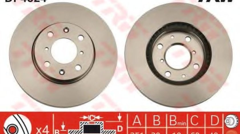 Disc frana OPEL AGILA (B) (H08) (2008 - 2016) TRW DF4824 piesa NOUA