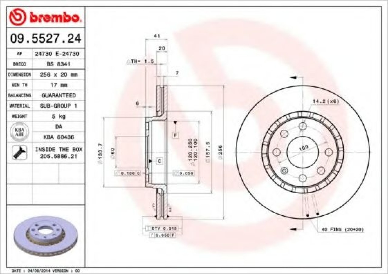 Disc frana OPEL ASTRA F Combi (51, 52) (1991 - 1998) BREMBO 09.5527.24 piesa NOUA