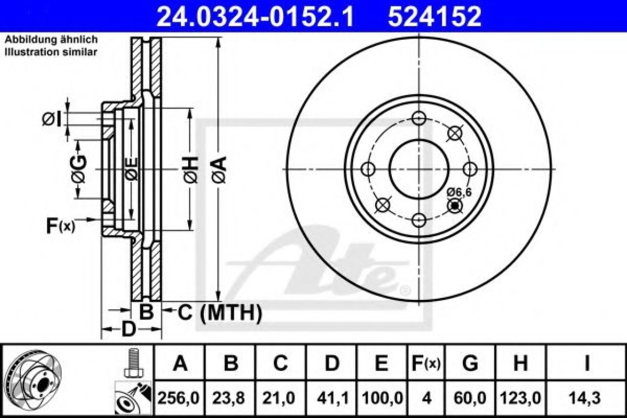 Disc frana OPEL ASTRA G Cabriolet (F67) (2001 - 2005) ATE 24.0324-0152.1 piesa NOUA