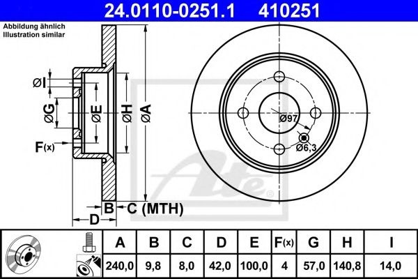 Disc frana OPEL ASTRA G Cabriolet (F67) (2001 - 2005) ATE 24.0110-0251.1 piesa NOUA