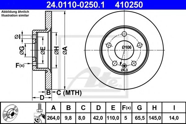 Disc frana OPEL ASTRA G Cupe (F07) (2000 - 2005) ATE 24.0110-0250.1 piesa NOUA