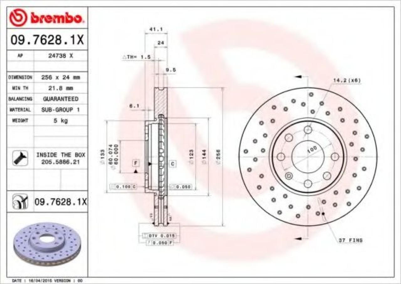 Disc frana OPEL ASTRA G Cupe (F07) (2000 - 2005) BREMBO 09.7628.1X piesa NOUA