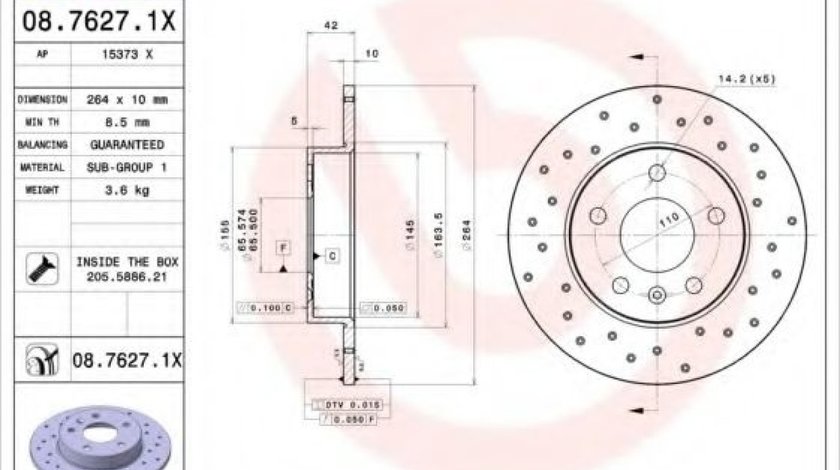 Disc frana OPEL ASTRA H Combi (L35) (2004 - 2016) BREMBO 08.7627.1X piesa NOUA