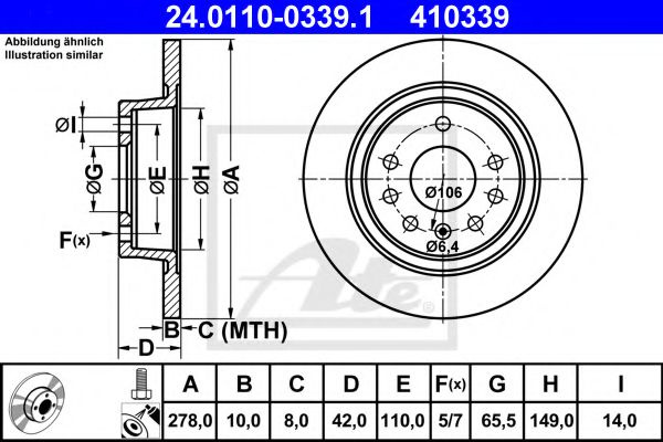 Disc frana OPEL ASTRA H GTC (L08) (2005 - 2016) ATE 24.0110-0339.1 piesa NOUA