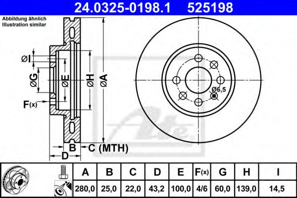 Disc frana OPEL ASTRA H GTC (L08) (2005 - 2016) ATE 24.0325-0198.1 piesa NOUA