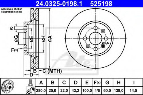 Disc frana OPEL ASTRA H GTC (L08) (2005 - 2016) ATE 24.0325-0198.1 piesa NOUA