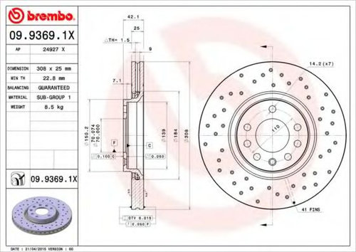 Disc frana OPEL ASTRA H GTC (L08) (2005 - 2016) BREMBO 09.9369.1X piesa NOUA