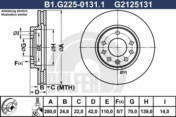 Disc frana OPEL ASTRA H GTC (L08) (2005 - 2016) GALFER B1.G225-0131.1 piesa NOUA