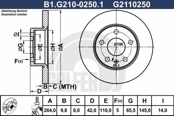 Disc frana OPEL ASTRA H GTC (L08) (2005 - 2016) GALFER B1.G210-0250.1 piesa NOUA