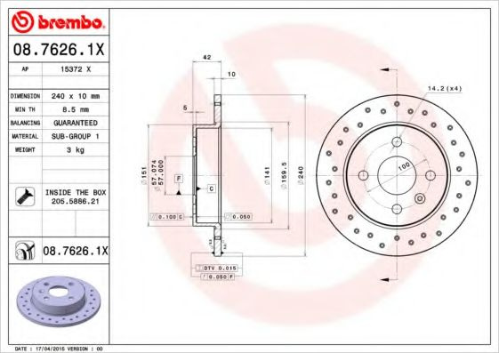 Disc frana OPEL ASTRA H (L48) (2004 - 2016) BREMBO 08.7626.1X piesa NOUA