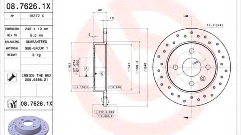 Disc frana OPEL ASTRA H (L48) (2004 - 2016) BREMBO 08.7626.1X piesa NOUA