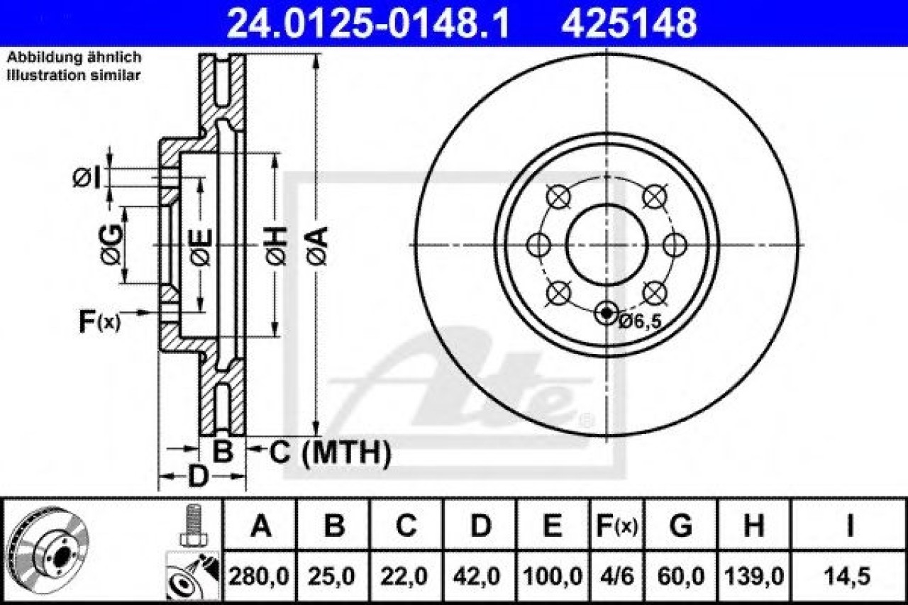 Disc frana OPEL COMBO Combi (2001 - 2016) ATE 24.0125-0148.1 piesa NOUA