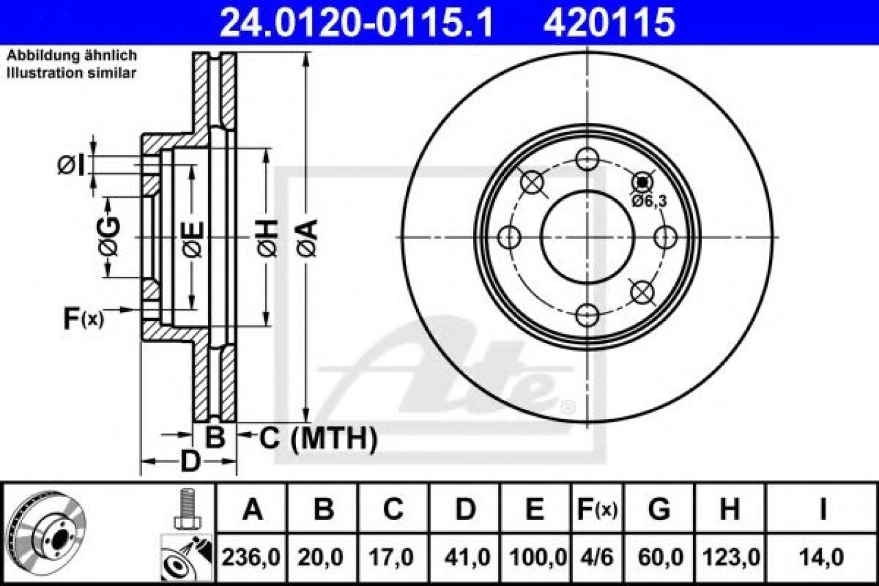 Disc frana OPEL CORSA B (73, 78, 79) (1993 - 2002) ATE 24.0120-0115.1 piesa NOUA