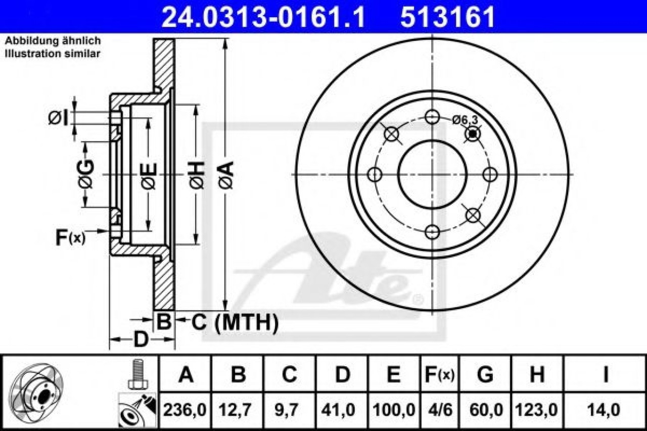 Disc frana OPEL CORSA B (73, 78, 79) (1993 - 2002) ATE 24.0313-0161.1 piesa NOUA