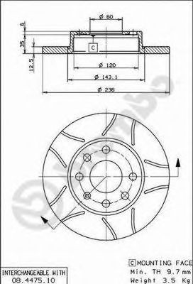 Disc frana OPEL CORSA B (73, 78, 79) (1993 - 2002) BREMBO 08.4475.75 piesa NOUA