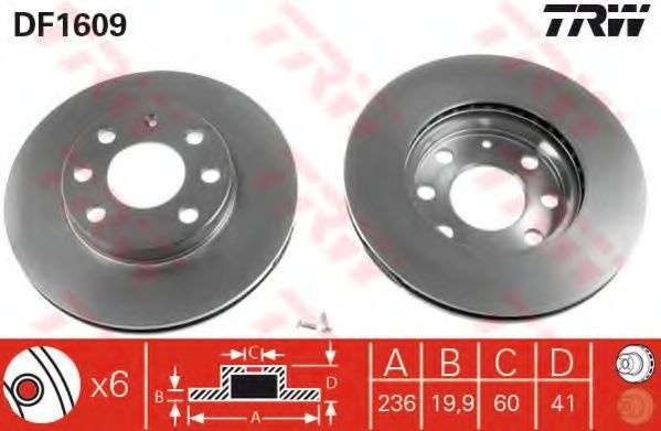 Disc frana OPEL CORSA B (73, 78, 79) (1993 - 2002) TRW DF1609 piesa NOUA
