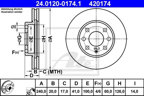 Disc frana OPEL CORSA C (F08, F68) (2000 - 2009) ATE 24.0120-0174.1 piesa NOUA