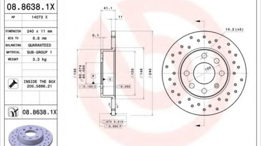 Disc frana OPEL CORSA C (F08, F68) (2000 - 2009) BREMBO 08.8638.1X piesa NOUA