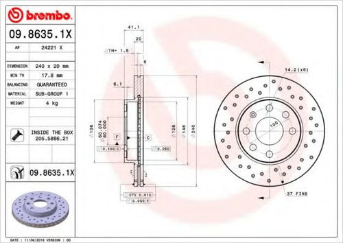 Disc frana OPEL CORSA C (F08, F68) (2000 - 2009) BREMBO 09.8635.1X piesa NOUA