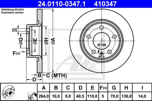 Disc frana OPEL CORSA D (2006 - 2016) ATE 24.0110-0347.1 piesa NOUA