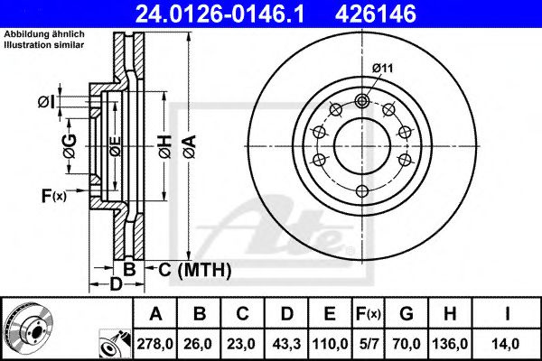 Disc frana OPEL CORSA D (2006 - 2016) ATE 24.0126-0146.1 piesa NOUA