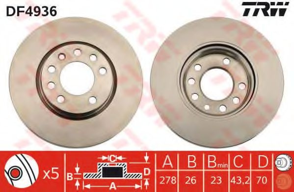 Disc frana OPEL CORSA D (2006 - 2016) TRW DF4936 piesa NOUA