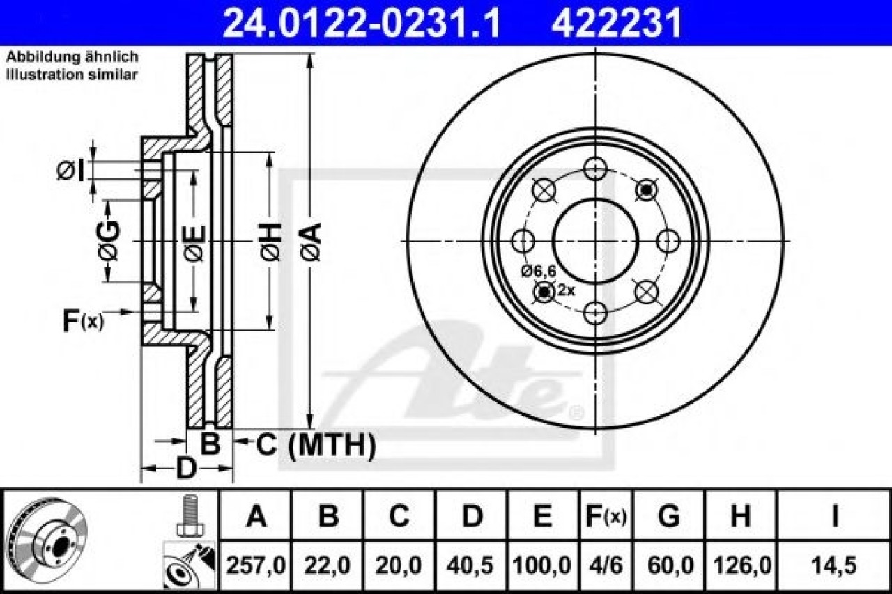 Disc frana OPEL CORSA E (2014 - 2016) ATE 24.0122-0231.1 piesa NOUA