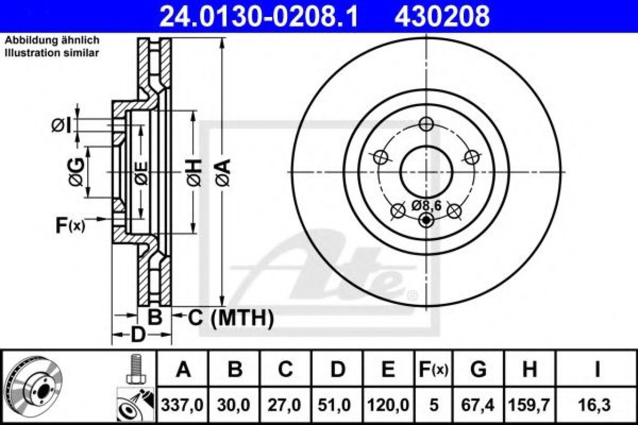 Disc frana OPEL INSIGNIA (2008 - 2016) ATE 24.0130-0208.1 piesa NOUA