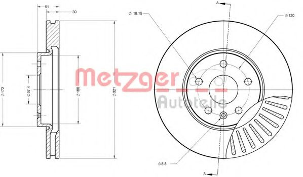 Disc frana OPEL INSIGNIA (2008 - 2016) METZGER 6110176 piesa NOUA