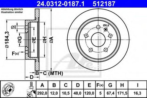 Disc frana OPEL INSIGNIA Combi (2008 - 2016) ATE 24.0312-0187.1 piesa NOUA