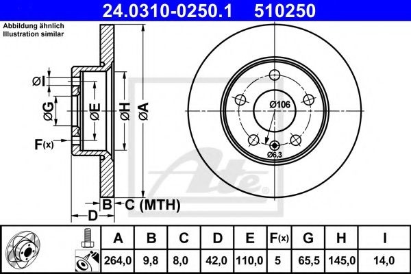 Disc frana OPEL MERIVA (2003 - 2010) ATE 24.0310-0250.1 piesa NOUA