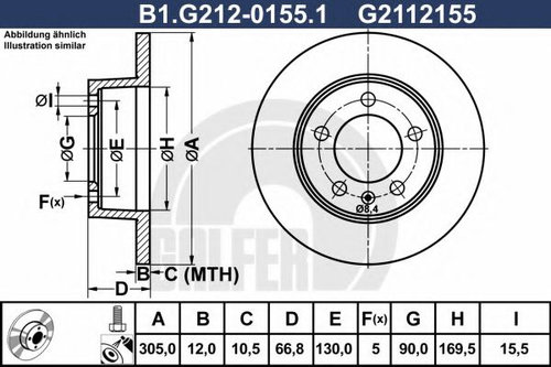 Disc frana OPEL MOVANO Combi (J9) (1998 - 2010) GALFER B1.G212-0155.1 piesa NOUA
