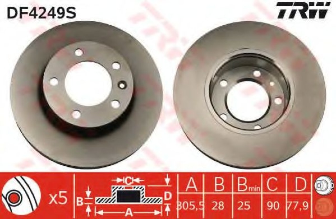 Disc frana OPEL MOVANO platou / sasiu (U9, E9) (1998 - 2010) TRW DF4249S piesa NOUA