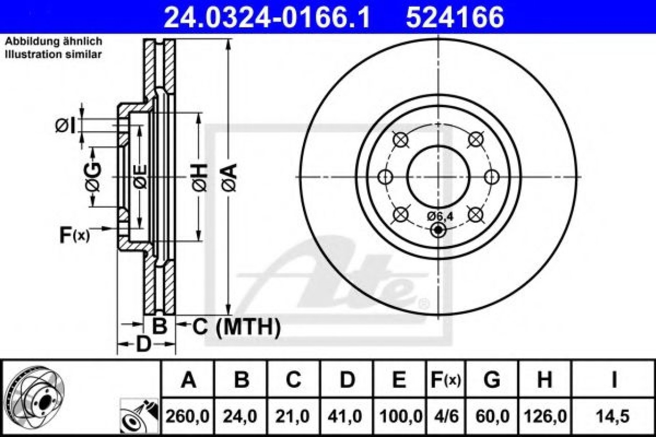 Disc frana OPEL TIGRA TwinTop (2004 - 2016) ATE 24.0324-0166.1 piesa NOUA