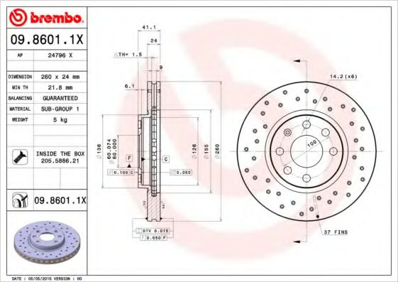 Disc frana OPEL TIGRA TwinTop (2004 - 2016) BREMBO 09.8601.1X piesa NOUA