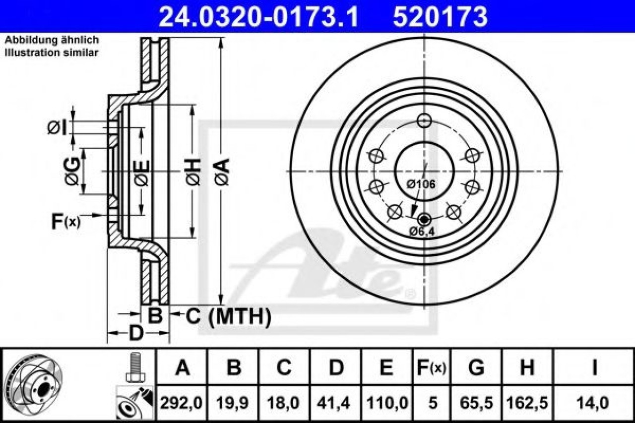 Disc frana OPEL VECTRA C (2002 - 2016) ATE 24.0320-0173.1 piesa NOUA