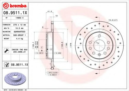 Disc frana OPEL VECTRA C (2002 - 2016) BREMBO 08.9511.1X piesa NOUA