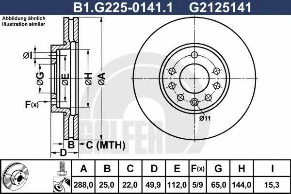 Disc frana OPEL VECTRA C Combi (2003 - 2016) GALFER B1.G225-0141.1 piesa NOUA