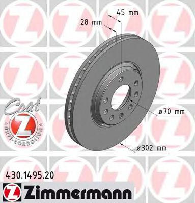 Disc frana OPEL VECTRA C Combi (2003 - 2016) ZIMMERMANN 430.1495.20 piesa NOUA