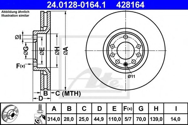 Disc frana OPEL VECTRA C GTS (2002 - 2016) ATE 24.0128-0164.1 piesa NOUA