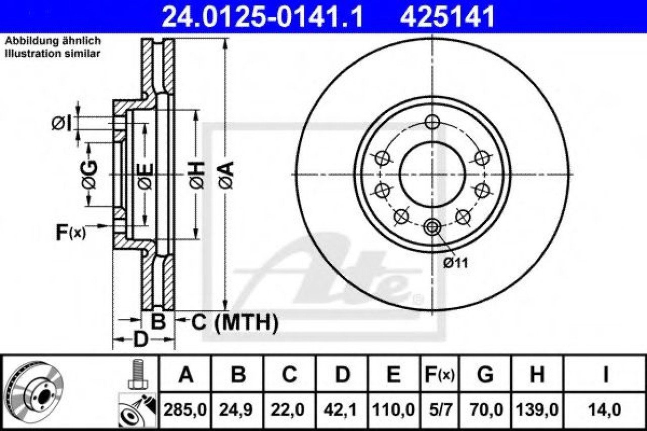 Disc frana OPEL VECTRA C GTS (2002 - 2016) ATE 24.0125-0141.1 piesa NOUA