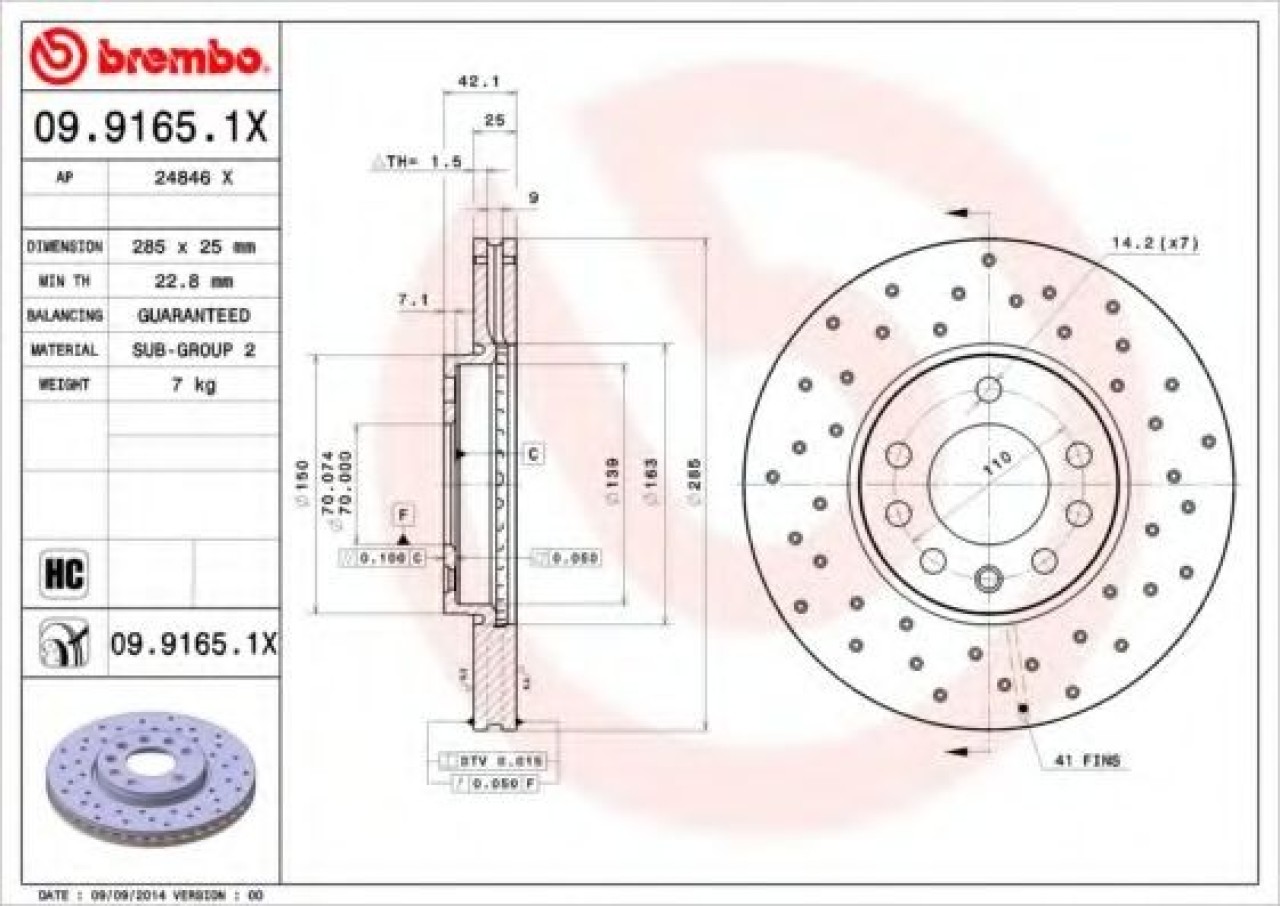 Disc frana OPEL VECTRA C GTS (2002 - 2016) BREMBO 09.9165.1X piesa NOUA