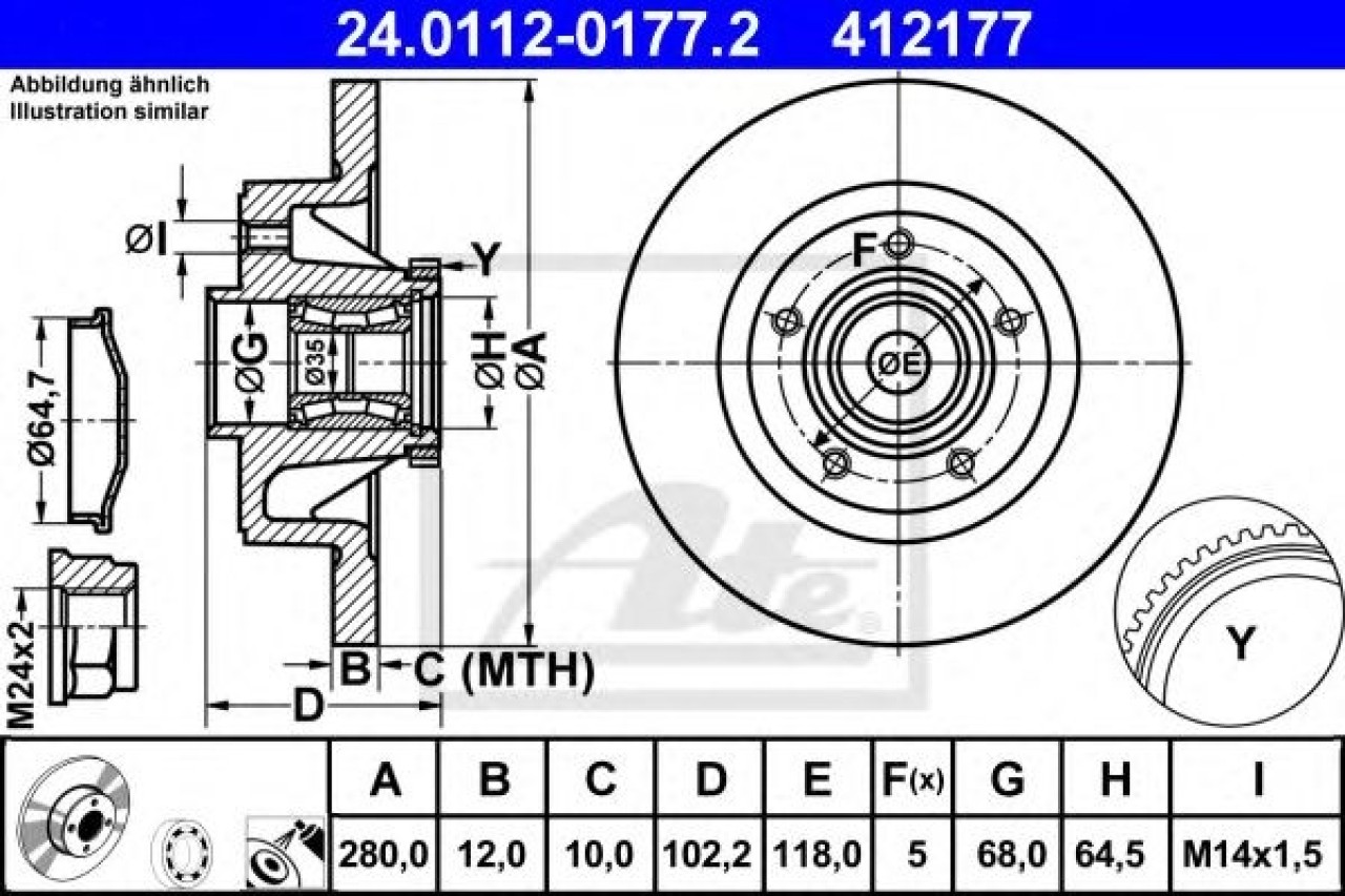 Disc frana OPEL VIVARO combi (J7) (2001 - 2014) ATE 24.0112-0177.2 piesa NOUA